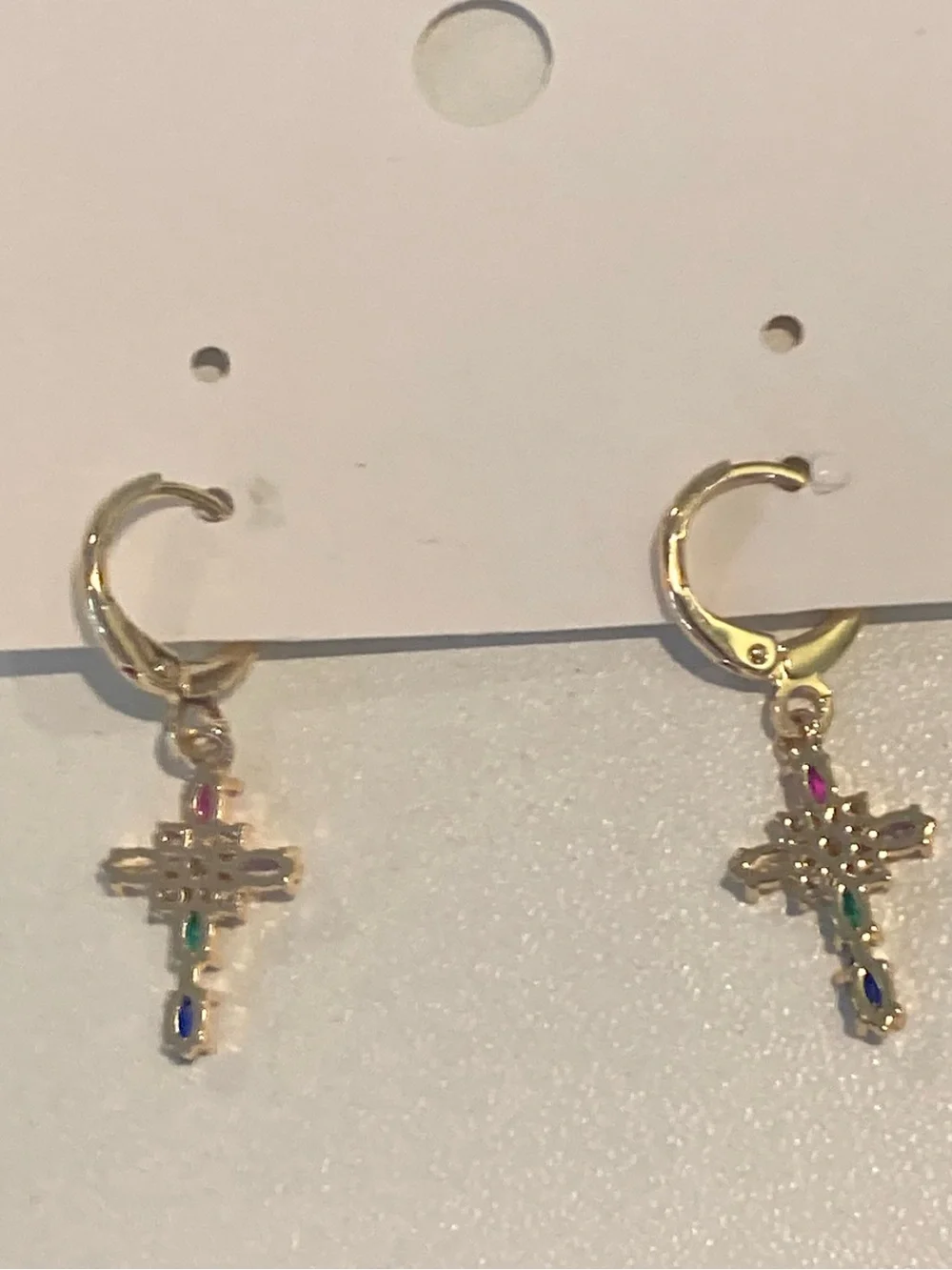 Gold Multicolor Cross CZ Drop Earrings -_5
